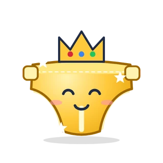 The golden diaper mascot wearing a crown