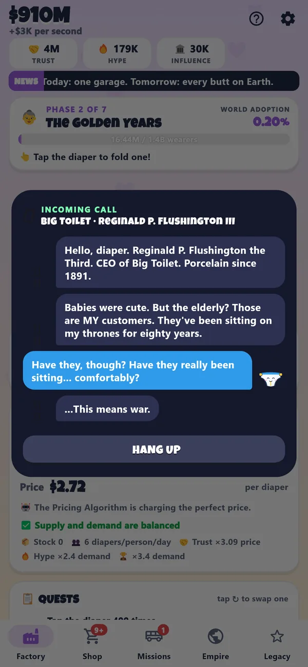 An incoming call from the CEO of Big Toilet